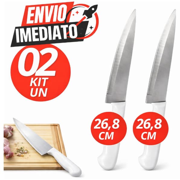 KIT 2 Facas 26,8Cm Profissional Inox Corte Perfeito Cozinha Buffet Restaurante Açougue