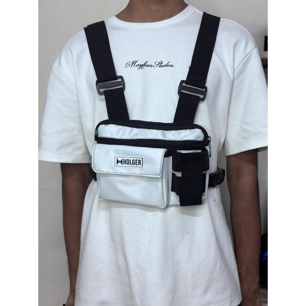 Bolsa Peitoral Chest Bag Unissex Casual Esportiva Estilo Street Resuistente Branca Holger