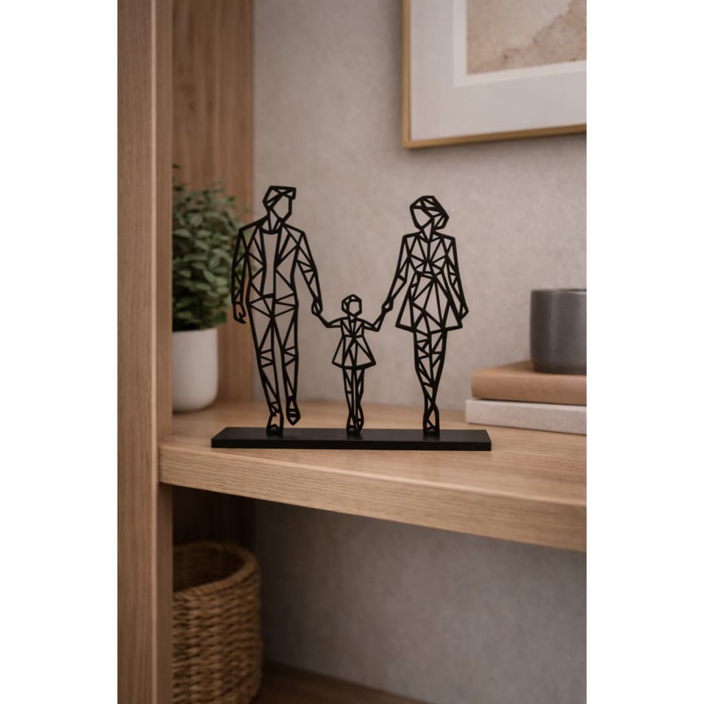 Escultura Família Casal com Filha Geométrico