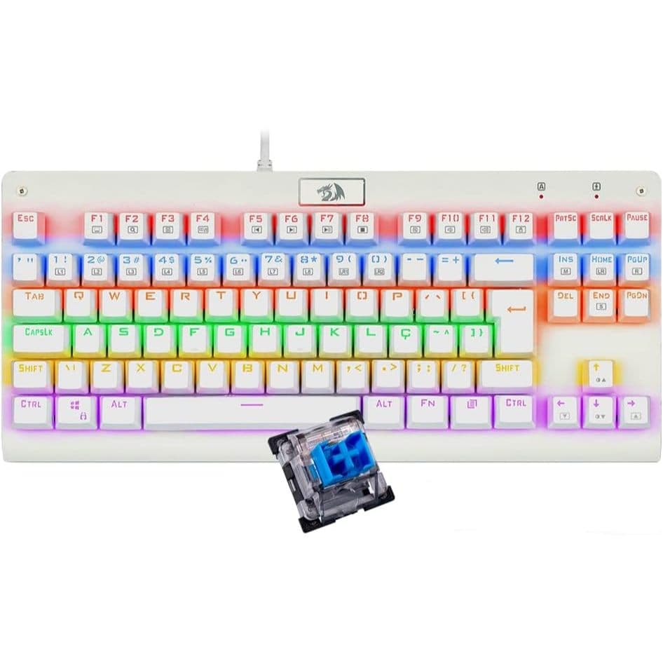 Teclado Mecanico Redragon Dark Avenger Lunar White RGB Switch Azul, K568W-RGB-PT-BLUE