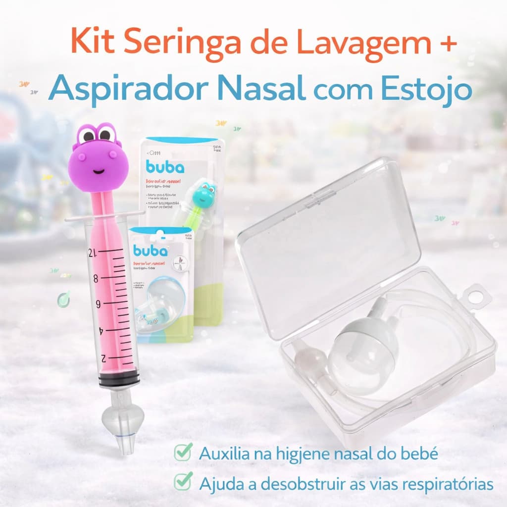 Kit Aspirador Nasal Bebe Seringa Lavagem Nasal Infantil do Dino Bebê Buba Crianças