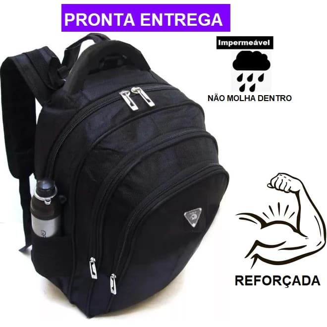 Mochila Bolsa Reforçada Notebook Escolar Faculdade Ótima Cor Preta