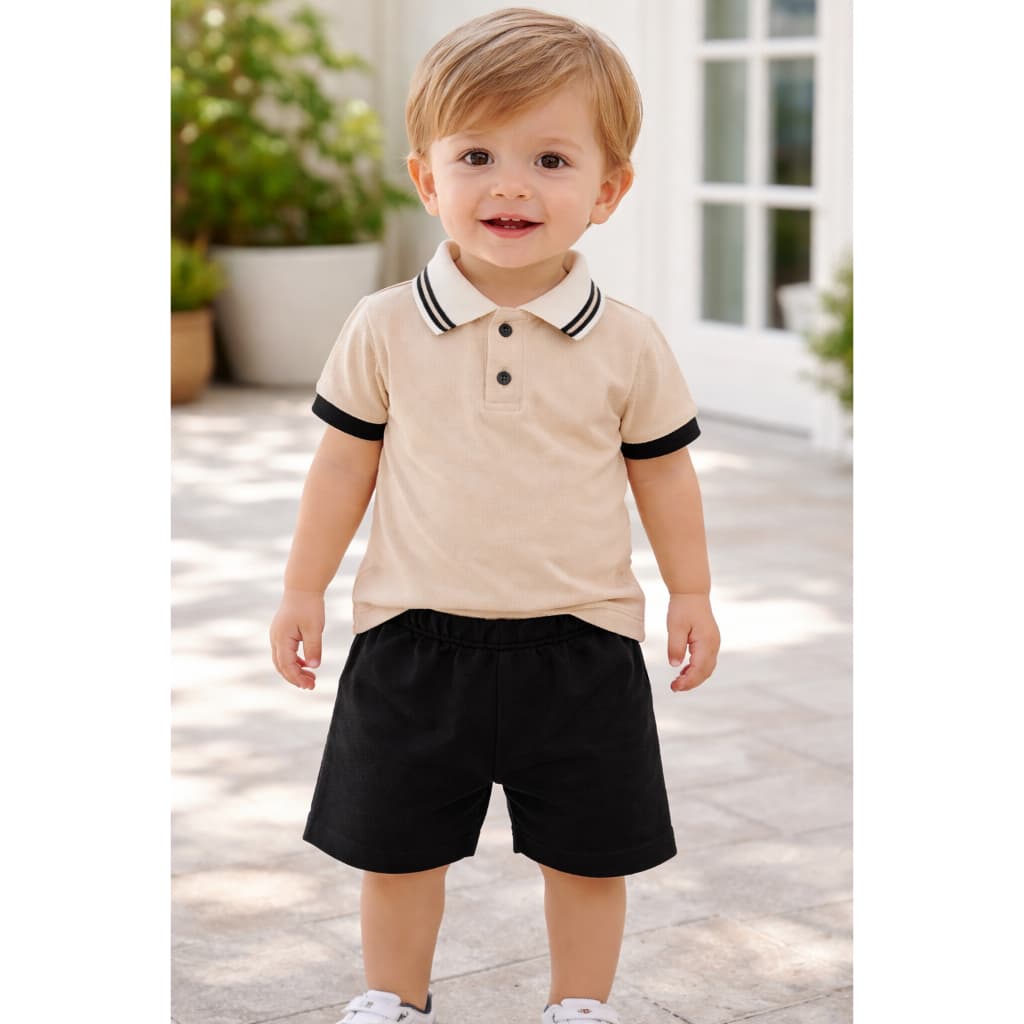 Conjunto Infantil short tectel ou moletinho com camisa polo de verão