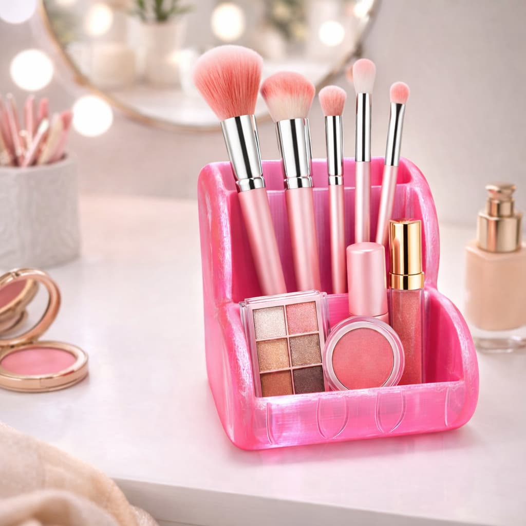 Porta Pincéis e  maquiagem penteadeira Coração rosa fofo suporte make