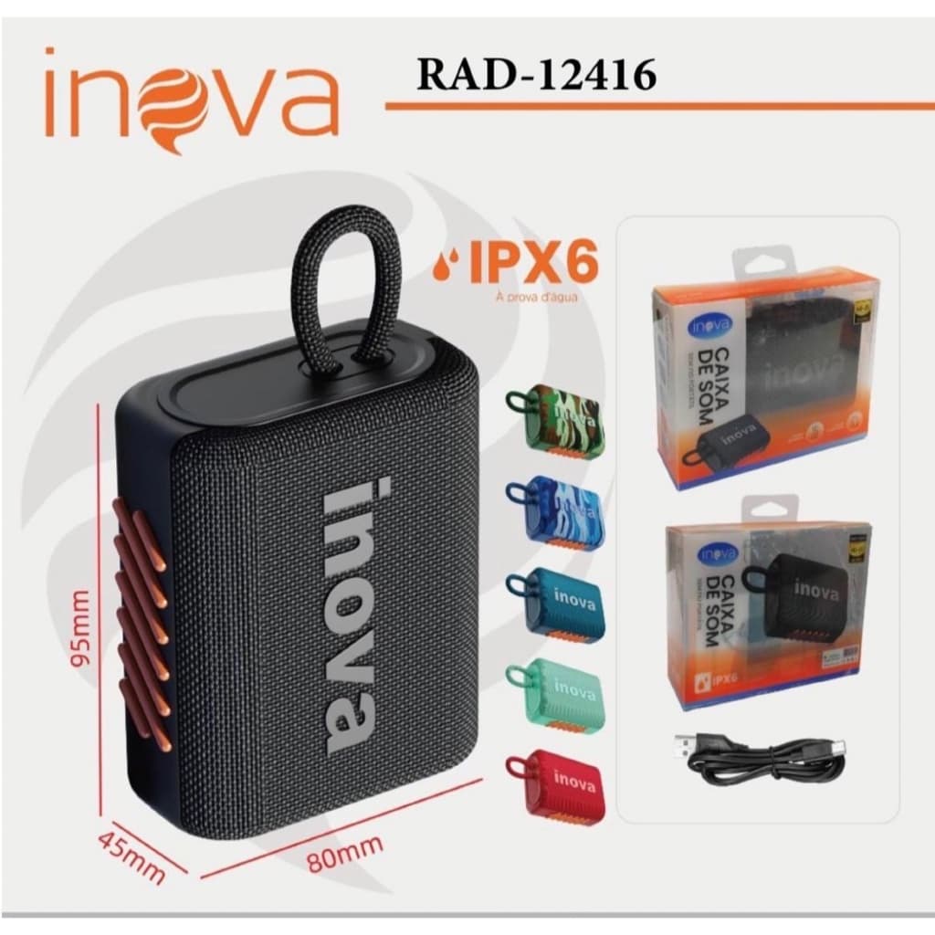 Caixa de Som Inova 10W – Bluetooth – IPX67 à Prova d’Água – Som Potente e Portátil