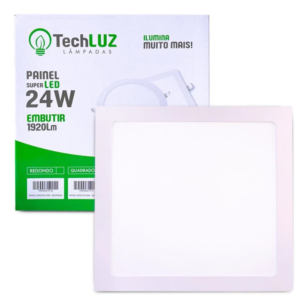 Painel Led Embutir Quadrado 24w Luz 6500k Techluz 127/220v Branco