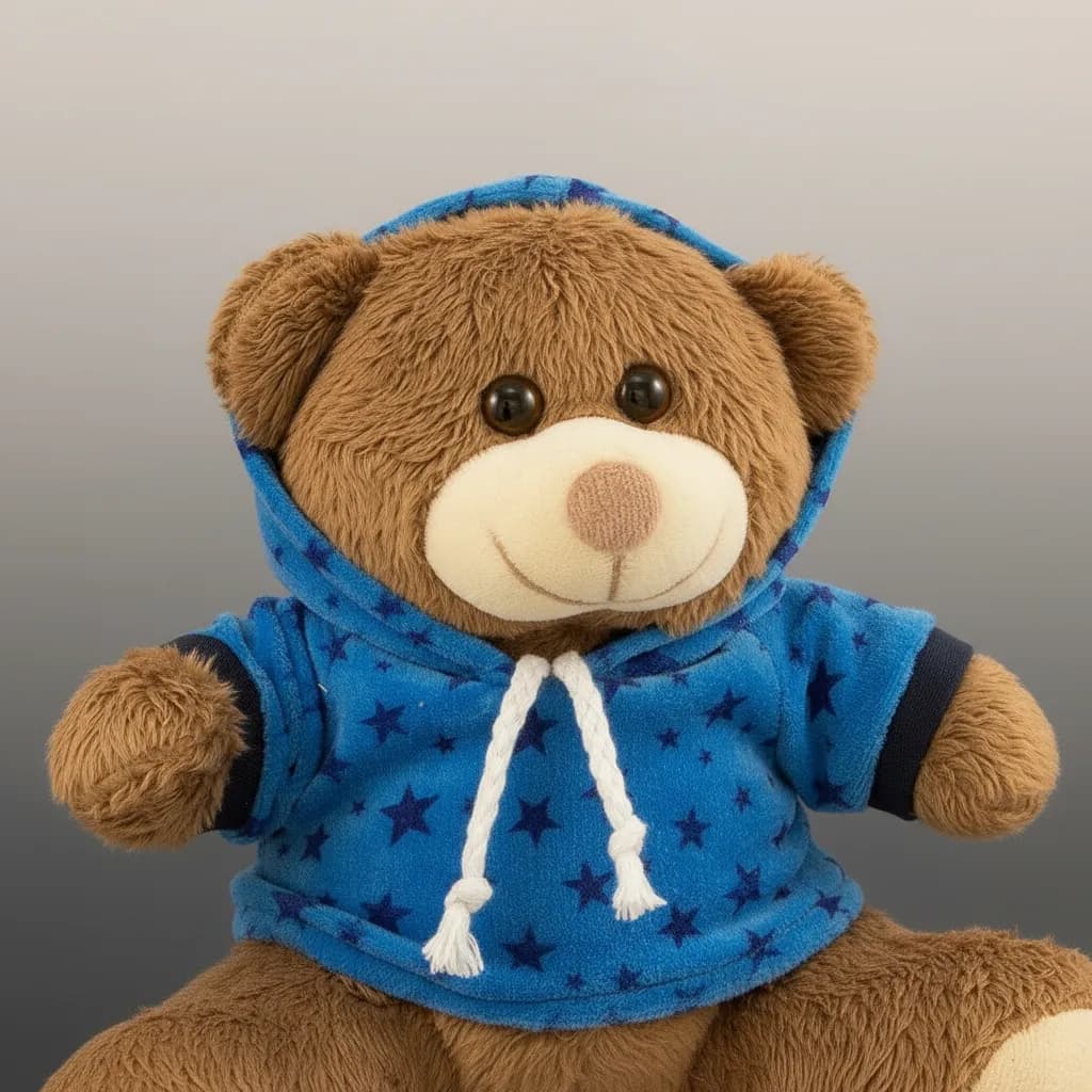 Ursinho De Pelúcia Blusa Com Capuz 30cm Anti-alérgico Cor Marrom/azul