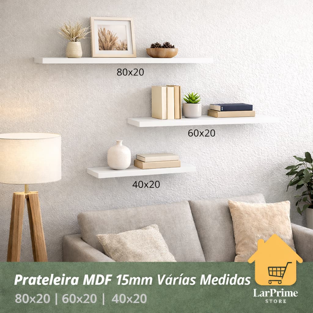 Prateleira MDF 15mm Varias Medidas Kit Instalação Quarto Sala Cozinha Banheiro Placa Chapa Mdf 15mm