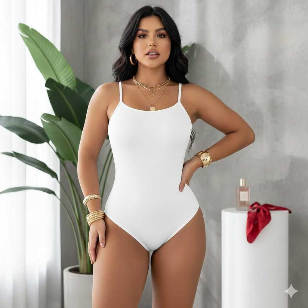 Body Feminino Suplex Premium Alça Fina Decote Reto Modelador Casual Blogueira