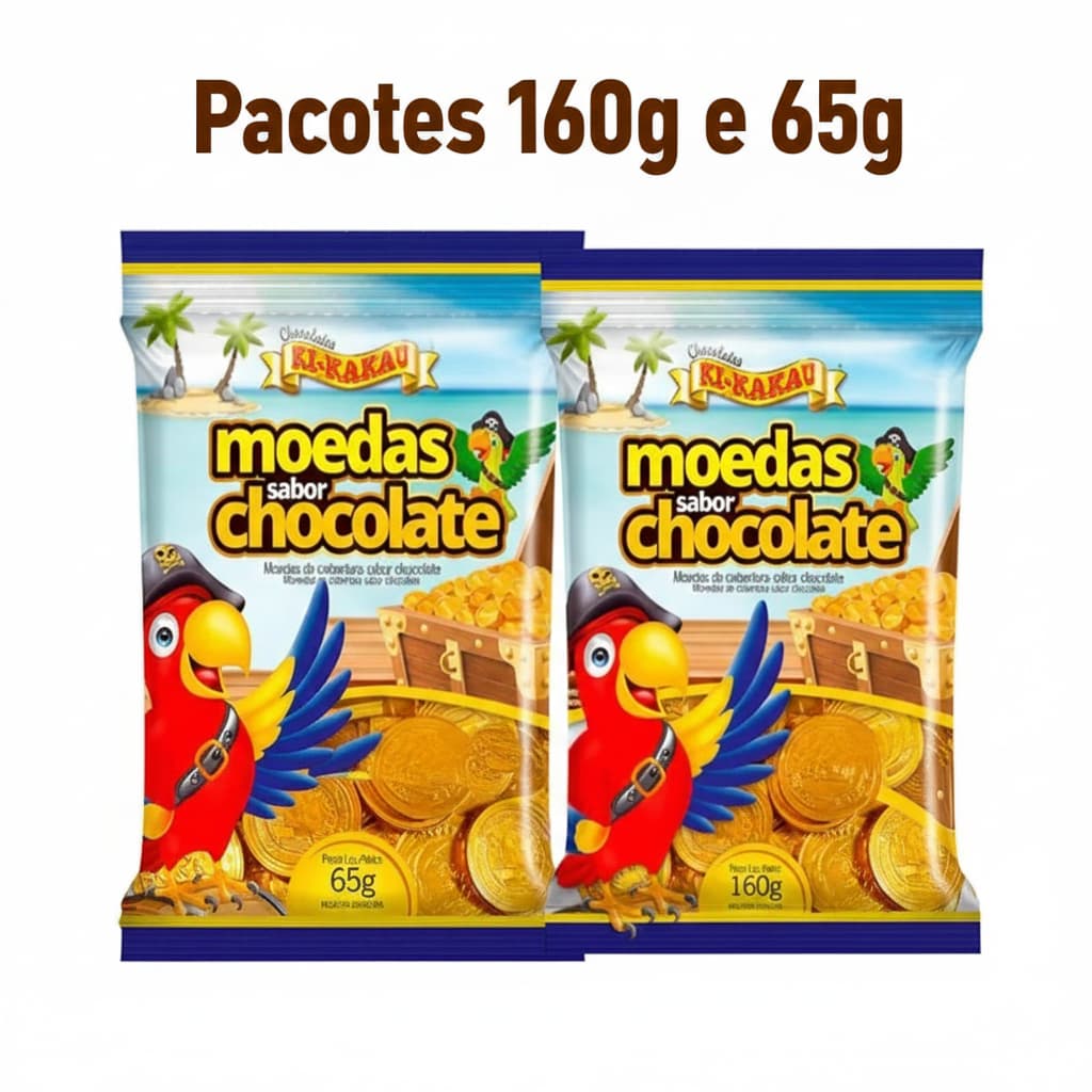 PACOTES DE MOEDA CHOCOLATE AO LEITE KI KAKAU 160g e 65g - O TESOURO DOCE PARA SEU DIA