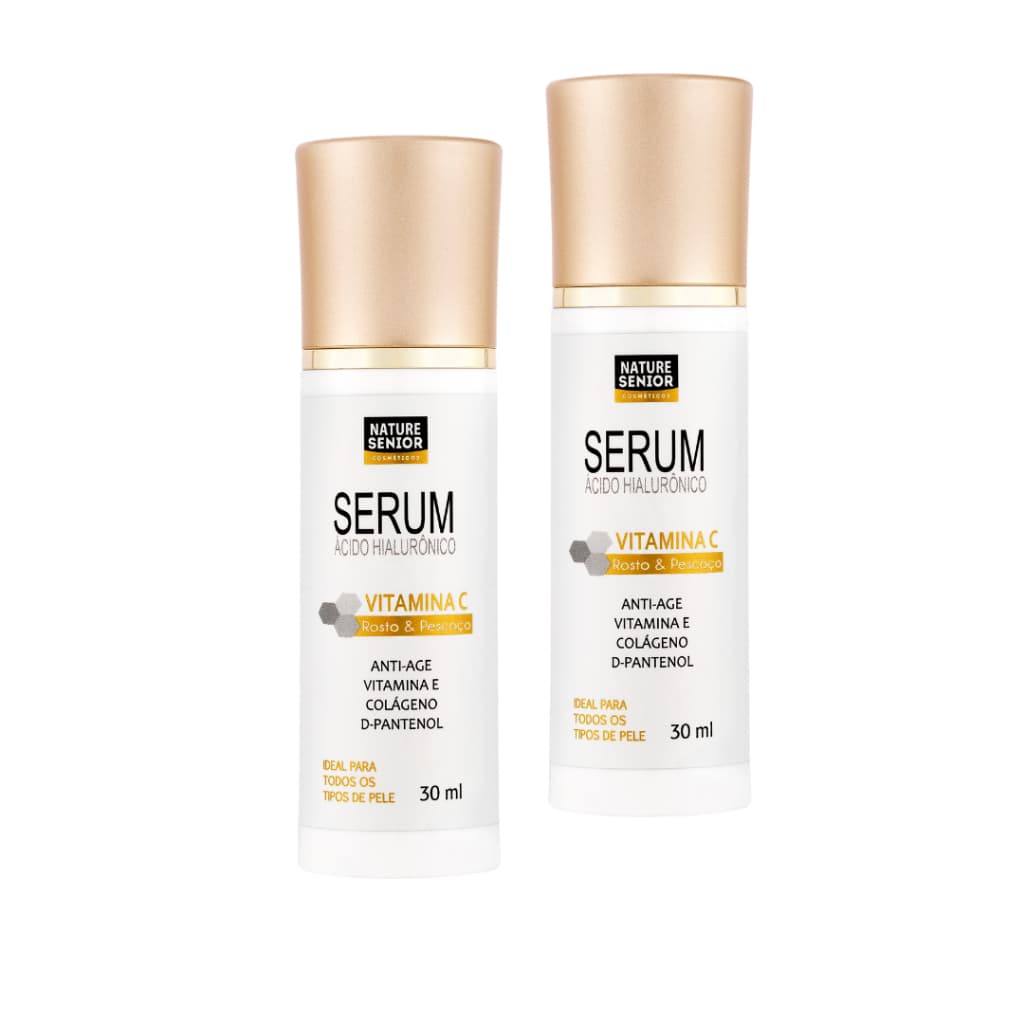 Kit Sérum Dupla Antissinais Mix Colágeno, Vitamina C, Ácido Hialurônico e D-Pantenol