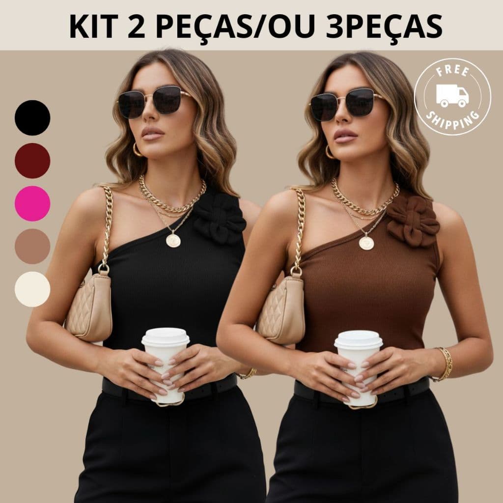Blusa Feminina estilosa BLUSINHA FlOR Ribana Canelada Elegante Marron Lisa boho chiqu verão carnaval