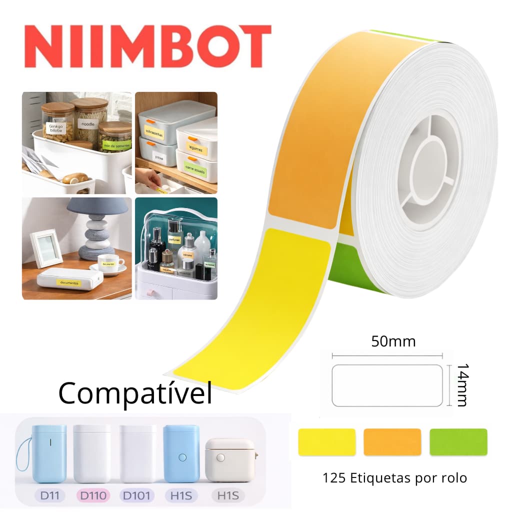 NIIMBOT Rolo Bobina Papel Etiqueta D11 D110 D101 Térmica Muiti Colorido 14x50mm 125 Rotulos