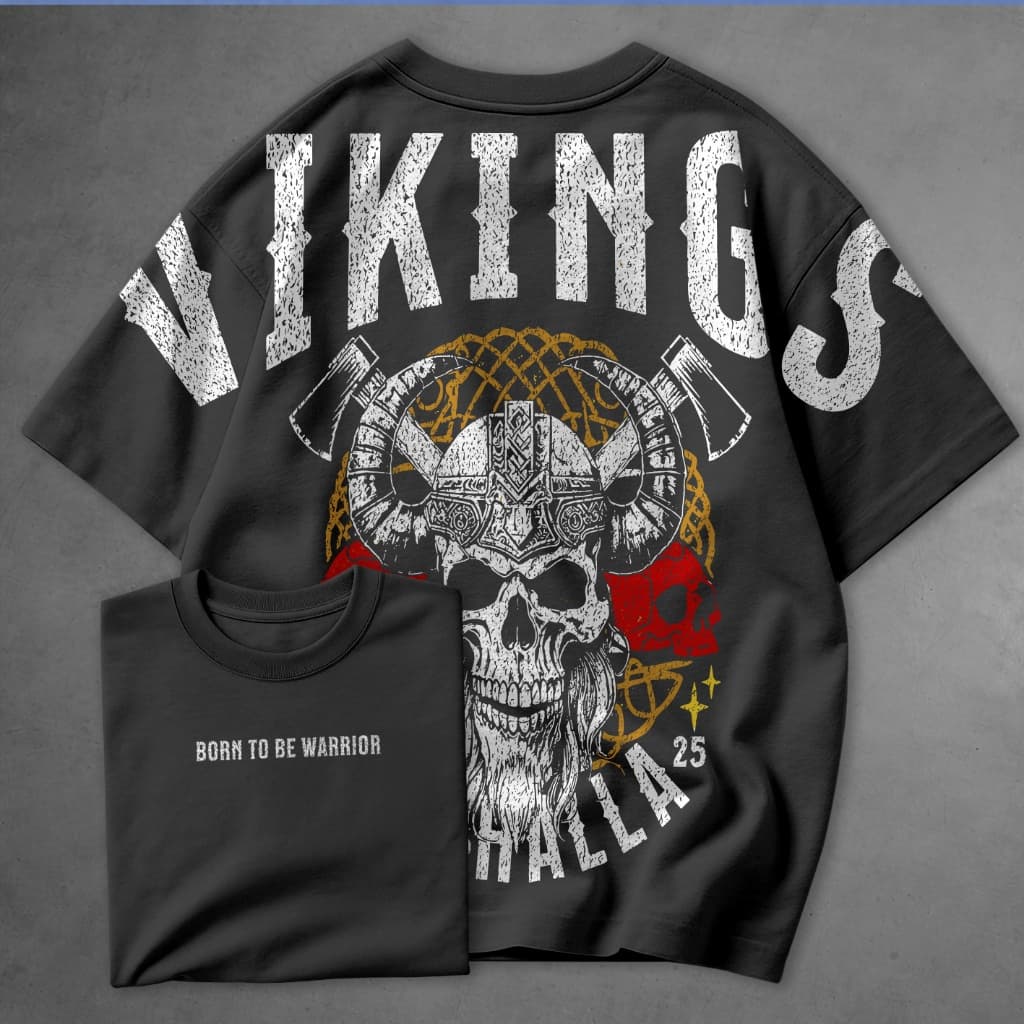 Camiseta Oversized Viking Valhalla – Caveira Nórdica Streetwear