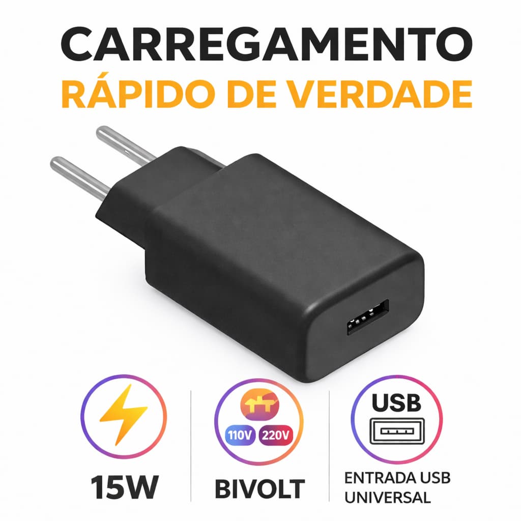 Kit 5 ou 10 Carregadores Turbo 3A Bivolt | Super Rápidos para Celular - Entrada USB