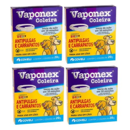 4 Vaponex Tam. 65 Cm Coleira Anti Pulgas Coveli P/ Cães 20g