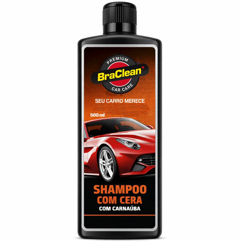 Melhor Shampoo com Cera 500ml lavagem automotiva acabamento rápido após secagem BraClean