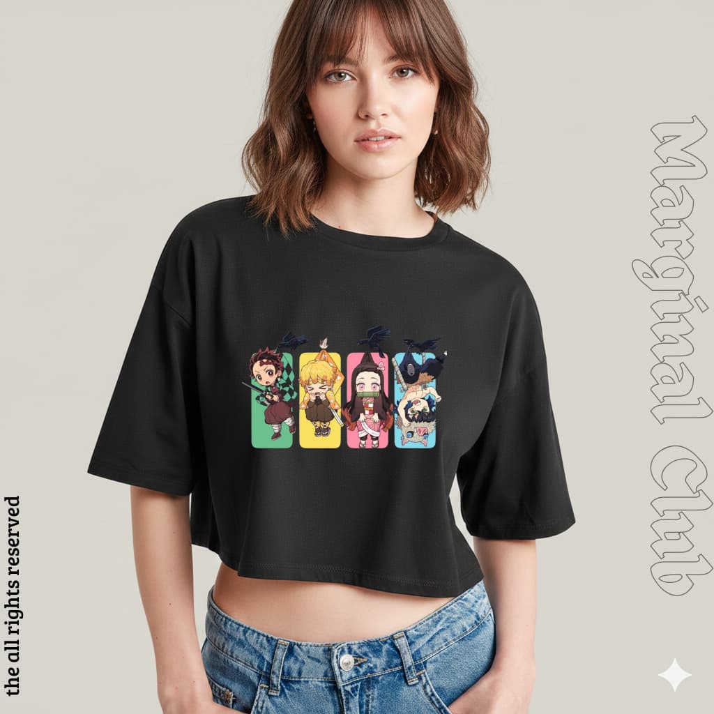 Cropped Feminino Demon Slayer Tanjiro & Amigos - 100% Algodão Estampado Anime