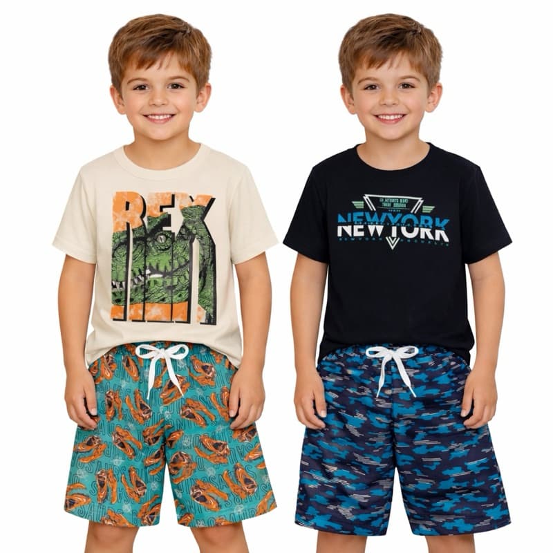 Conjunto Infantil Menino Camiseta e Bermuda Verão -  Kit 2 Peças de Roupas Econômico