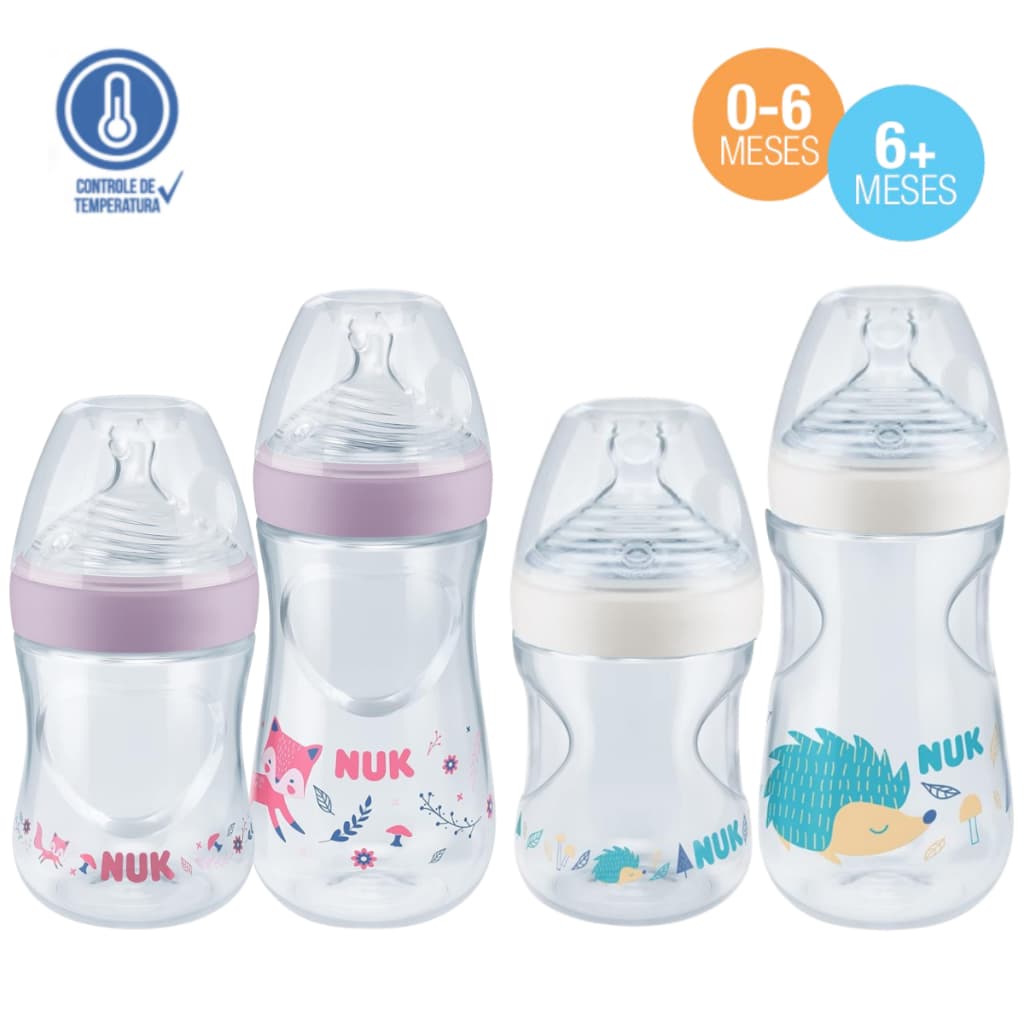 Kit Mamadeira Nuk Essence Smart Flow 2 unidades 150/270 ml Bico Macio Com Controle de Temperatura