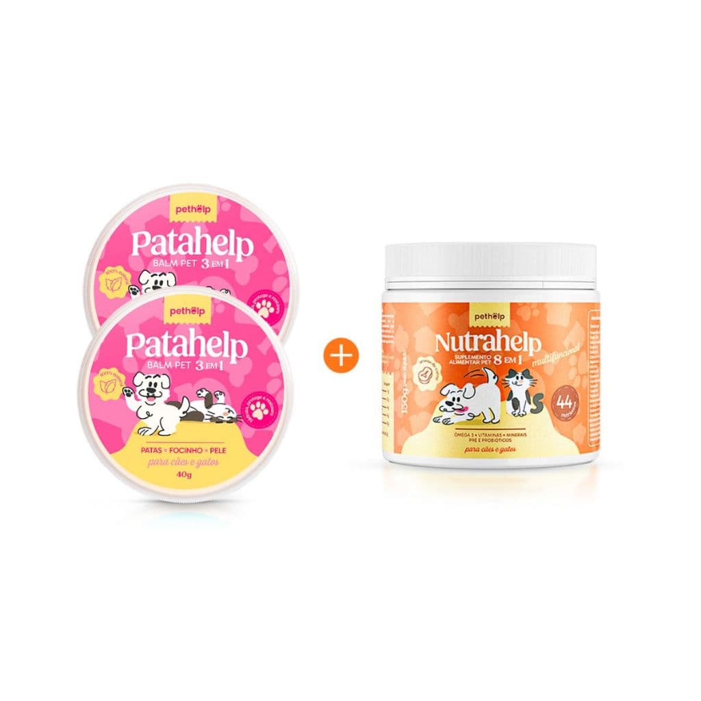 Kit 2 Hidratantes Patas Focinho Patahelp + 1 Nutrahelp Suplemento Muntifuncional