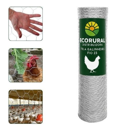 Tela Galinheiro Galvanizada Fio 23 1,20x20 Proteção para Aves e Hortas - NOVIDADE