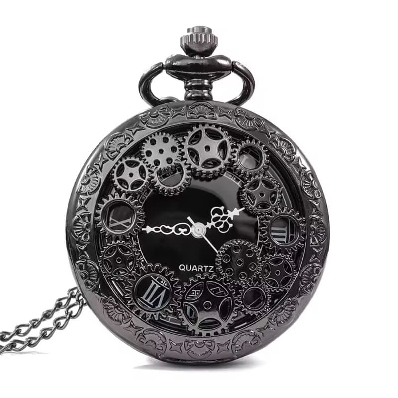 Relógio De Bolso Steampunk Preto Com Corrente Retro Vintage