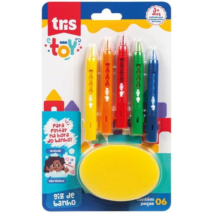 Giz de Banho Tris Toy cartela 5 unidades + Esponja
