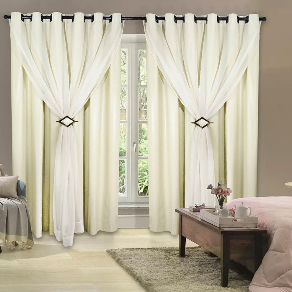 Cortina Corta Luz 4,00m X 2,70m 100% Blackout Com Voil Palha Para Sala Ou Quarto Para Varão Simples
