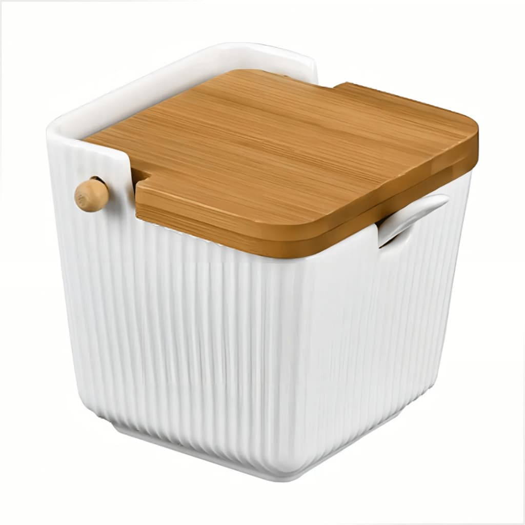 Saleiro Cerâmica Com Tampa De Bambu Oasis 300ml Branco Branco - Elegante e Resistente
