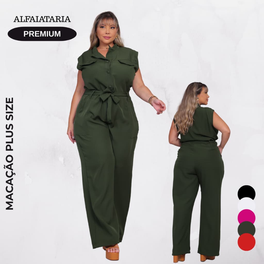 Macação Longo Social Feminino Plus Size Alfaiataria Premium Tedência Elegante
