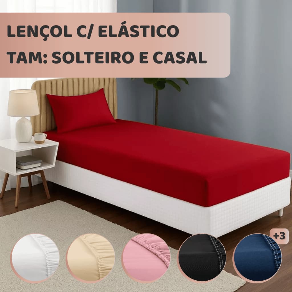 Lençol Solteiro Casal Queen King com Elástico Avulso Micropercal 400 FIOS Cama Cores Vivas