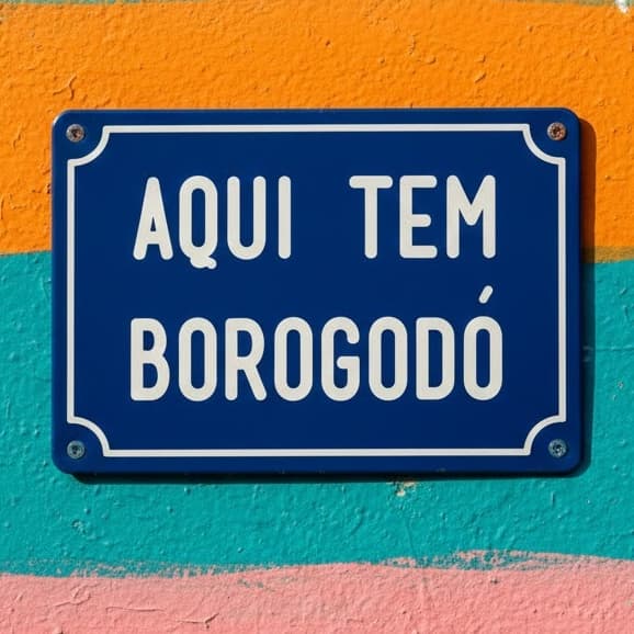 Placa decorativa Aqui tem BOROGODÓ (Plaquinha 15x10cm) imitação de ferro esmaltado Humor Esquerda