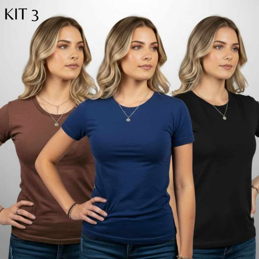 Kit 3 Camisetas Baby Look Feminina Algodão Premium Conforto
