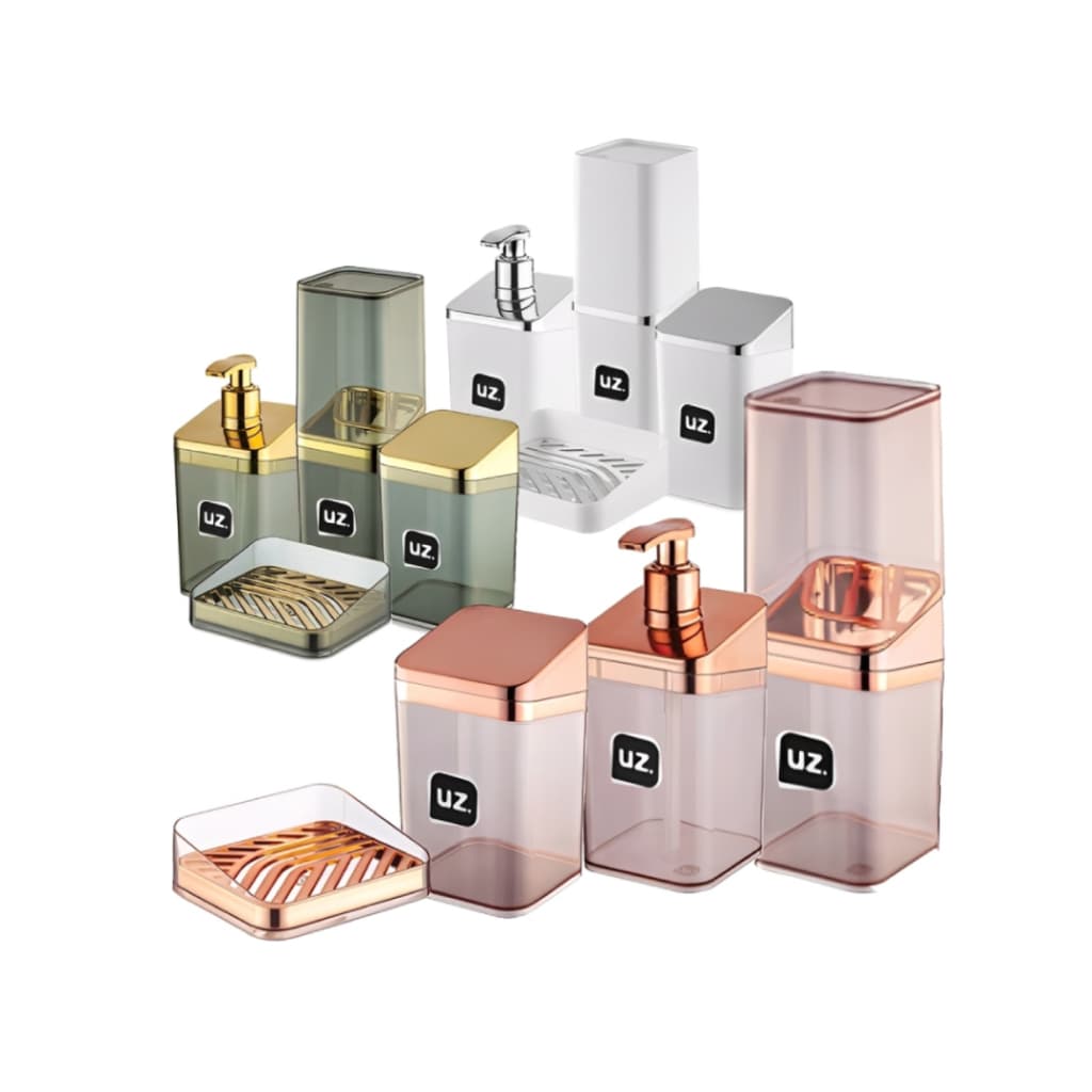 Kit Pia de Banheiro 4 Peças Porta sabonete Porta Escova Saboneteira Porta Algodão
