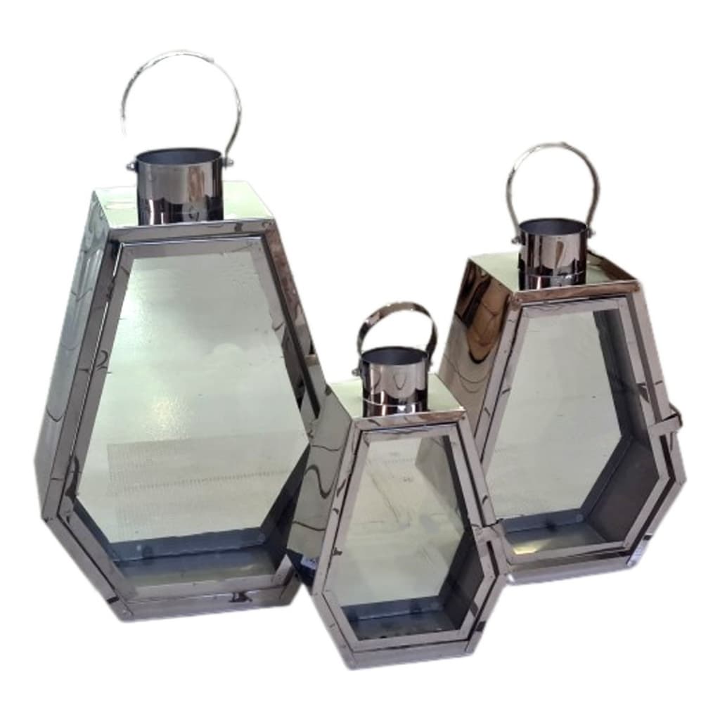 Lanterna Marroquina Kit 3 Peças Aço Inoxidável Prata 44x30 Prateado