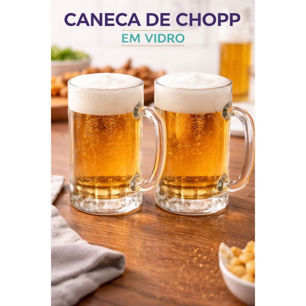 Conjunto de Canecas de Chopp em Vidro Art House Munique 430 ML– Kit com 2 Canecas