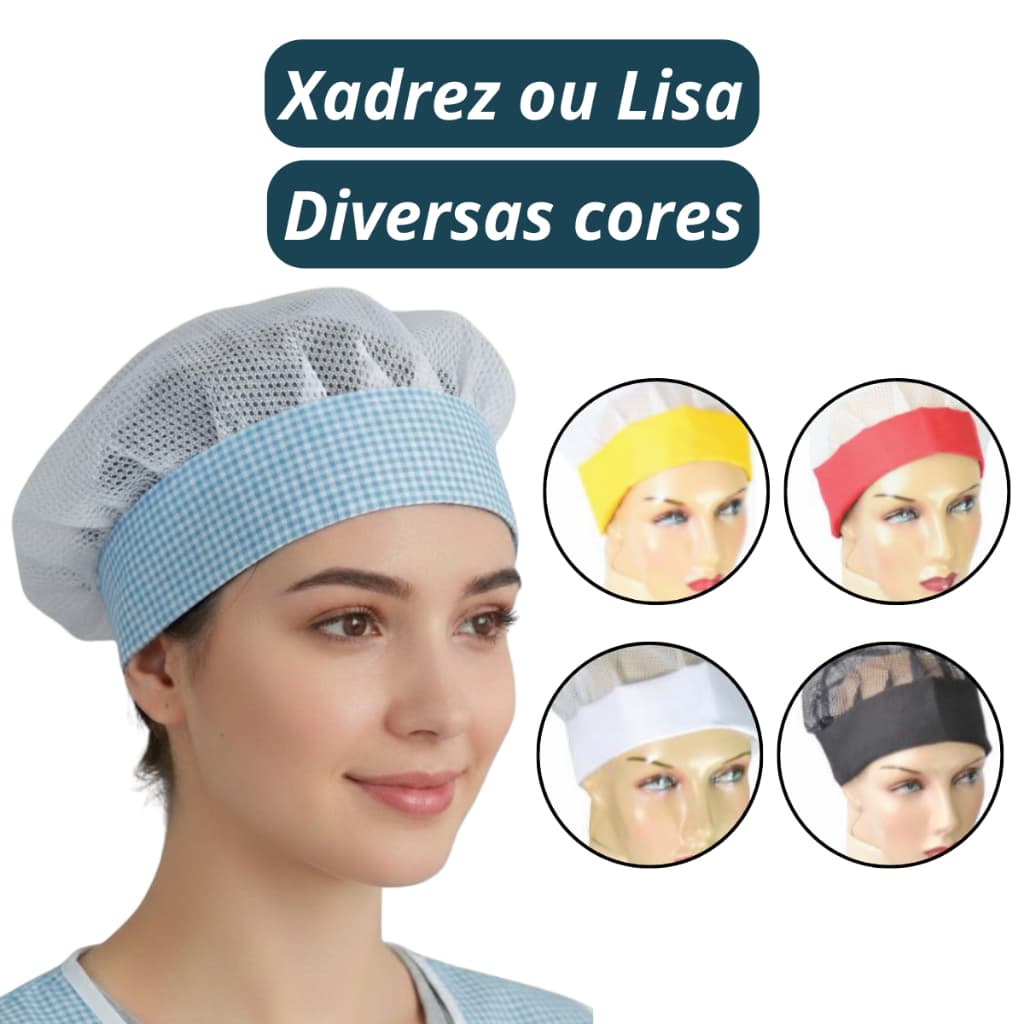 Touca Redinha de Proteção Capilar Xadrez e Lisa Tule Tergal Para Cozinha Açougue Padaria Restaurante