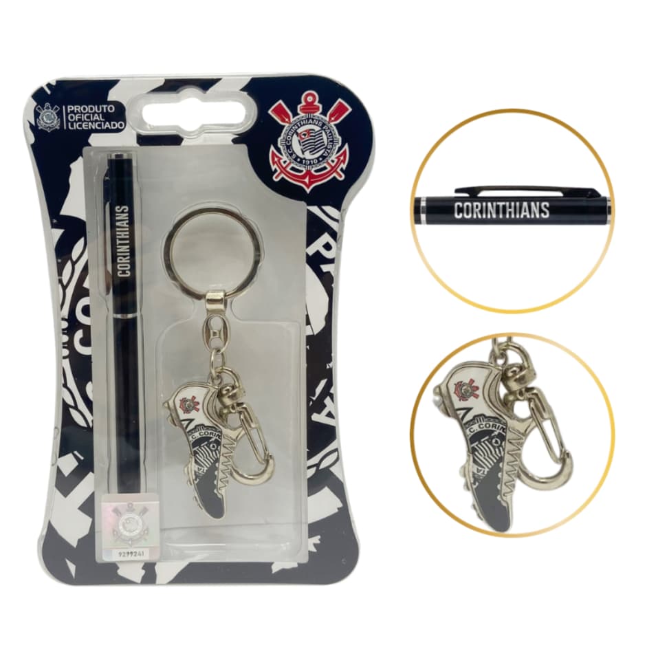 Kit Caneta E Chaveiro Do Corinthians Torcedor Oficial