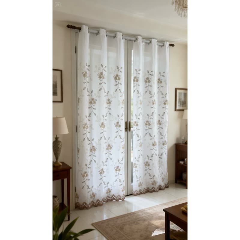 CORTINA ELEGANT GUIPPIR LINHO COM BORDADO CLASSICO - 4,00m x2,70m LUXUOSA