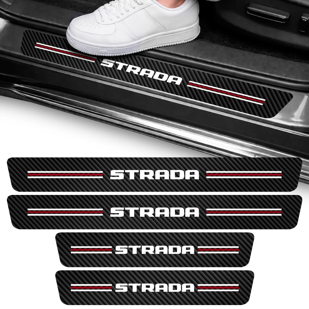 Kit Soleira Strada Vinil Adesivo 4 Portas Pickup Proteção Carro Protetor