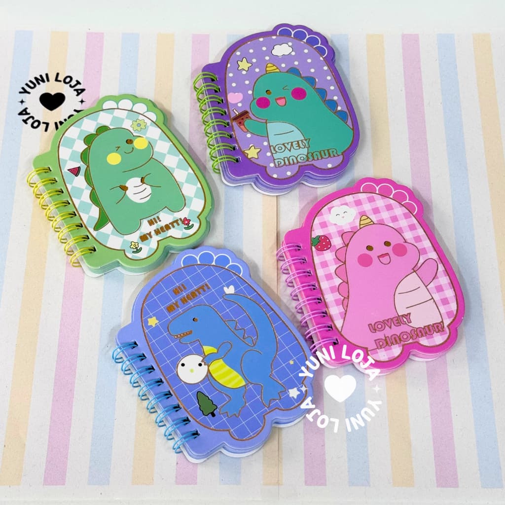 Bloco de Anotações - Mini Caderno Espiral Fofo Dino - 60 Folhas Pautado