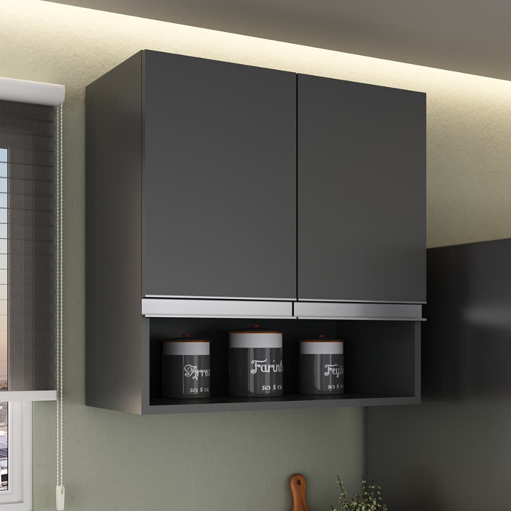 Armário Aéreo Prático 60cm Multiuso para Cozinha com Nicho 2 Portas 100% MDF | Compacto e Funcional