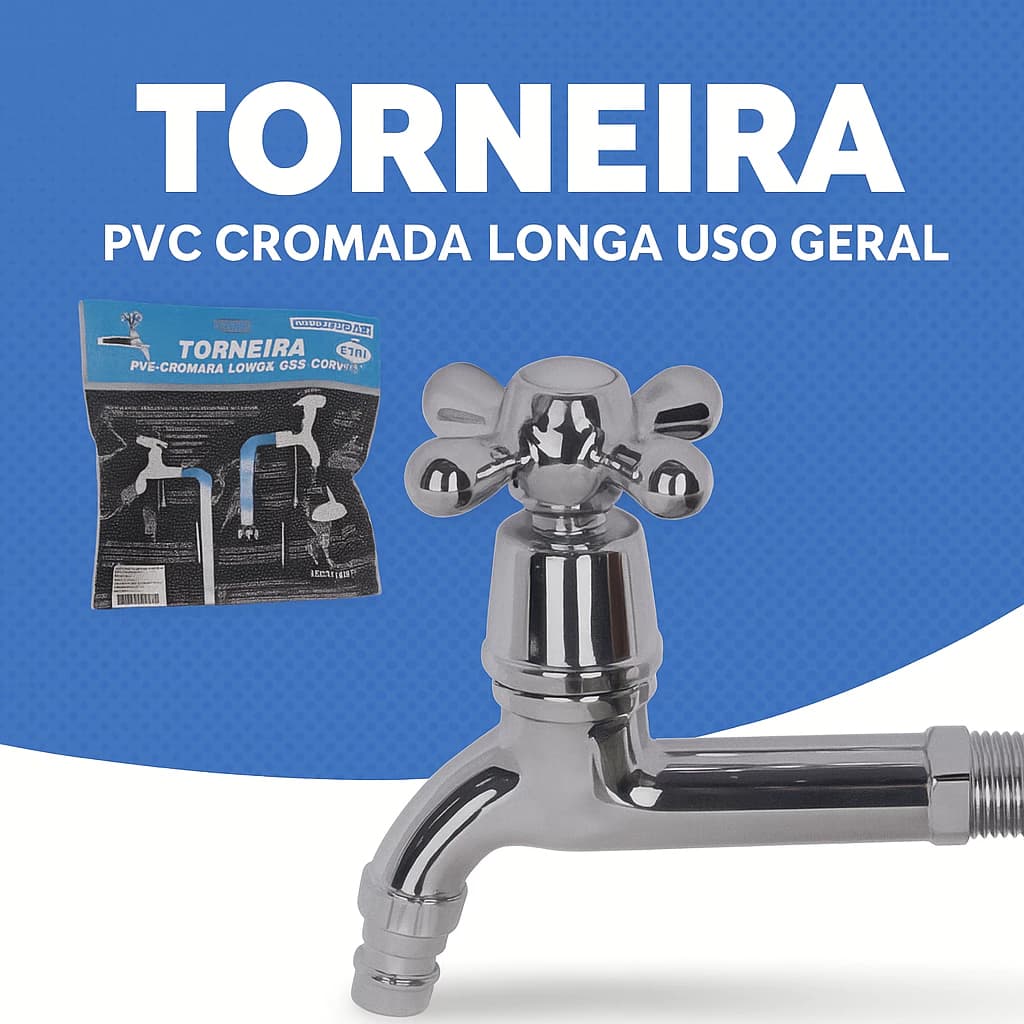 TorneiraPara Pia e Tanque | Material PVC Cromada 1/2 Alta Vazão | Resistente Duravel Metalv