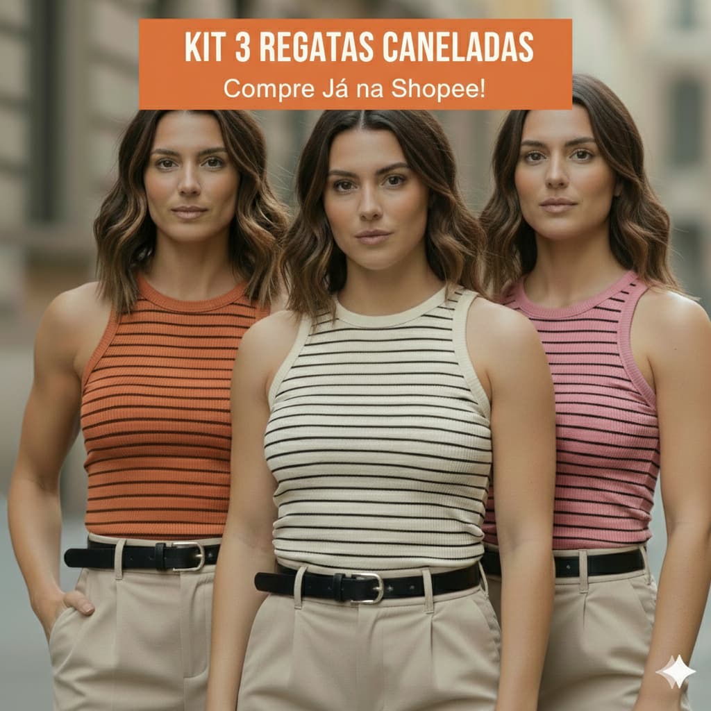 kit 3 Regatas Feminina Canelada com Alça – Versátil para Qualquer Look