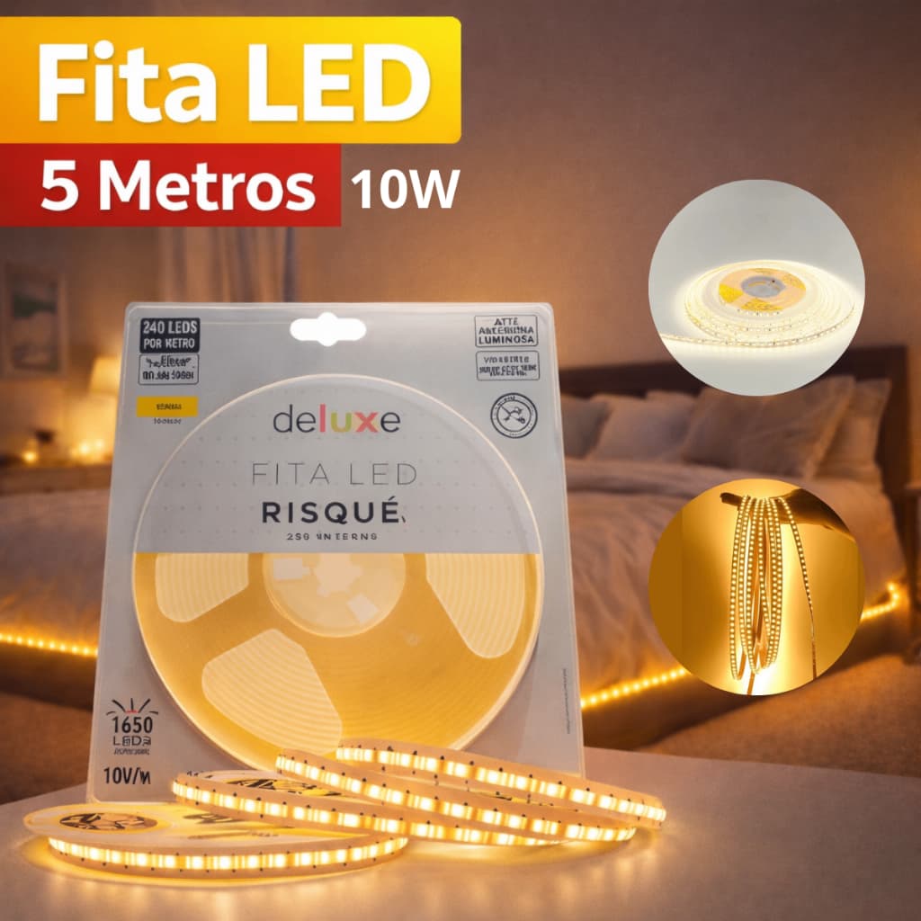 Fita Led Risque 5 Metros Ip20 10w Fita Dupla Face 2700k 12v Avant Interno Alta Luminosidade