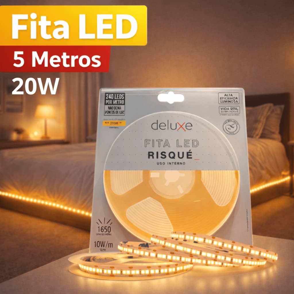 Fita Led 5 Metros Risque 20w Branco Quente 2700k 12v 240 Avant Flexível Alta Luminosidade