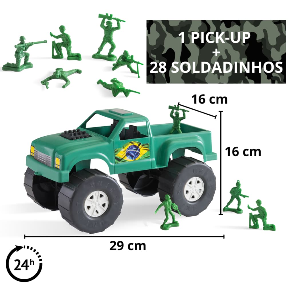 Pick-Up Exército Grande com Soldadinhos Verde Militar Brinquedo Menino Diversão