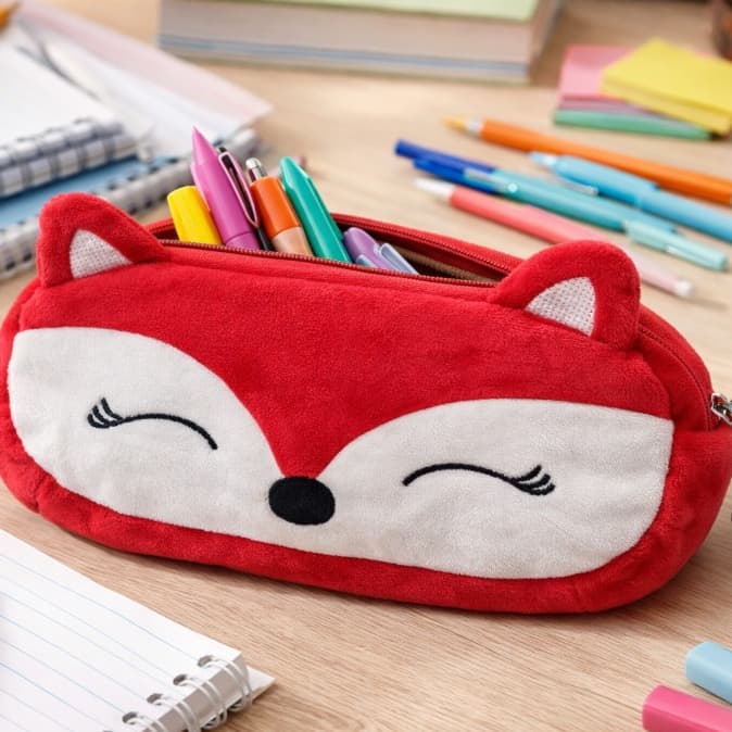 Estojo de Pelúcia Fofo Infantil Porta Lápis Maquiagem Escolar Com Zíper e Corrente