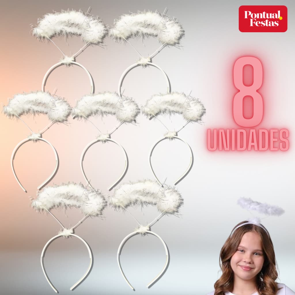 KIT 8 Tiaras de Auréola de Anjo Branco para Fantasia
